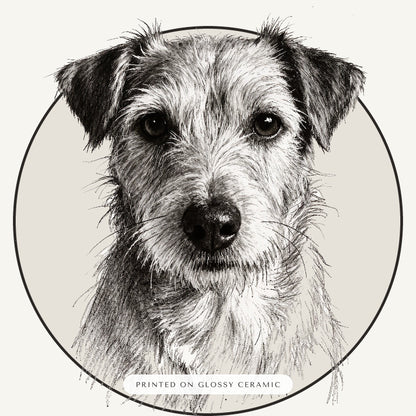 Pencil Sketch Dog Portrait Gift for Mom – close-up of the print – Ceramic Ornament