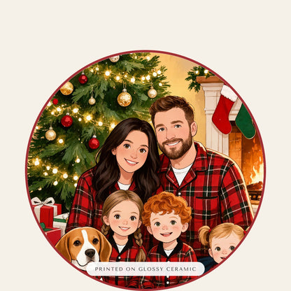 christmas family portrait – close-up of the print – Ceramic Ornament