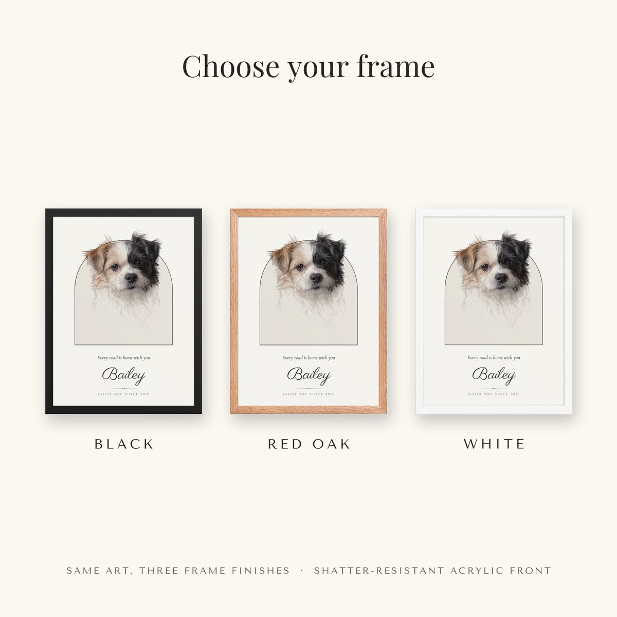 Pencil Sketch Dog Portrait – frame colors – Framed Print