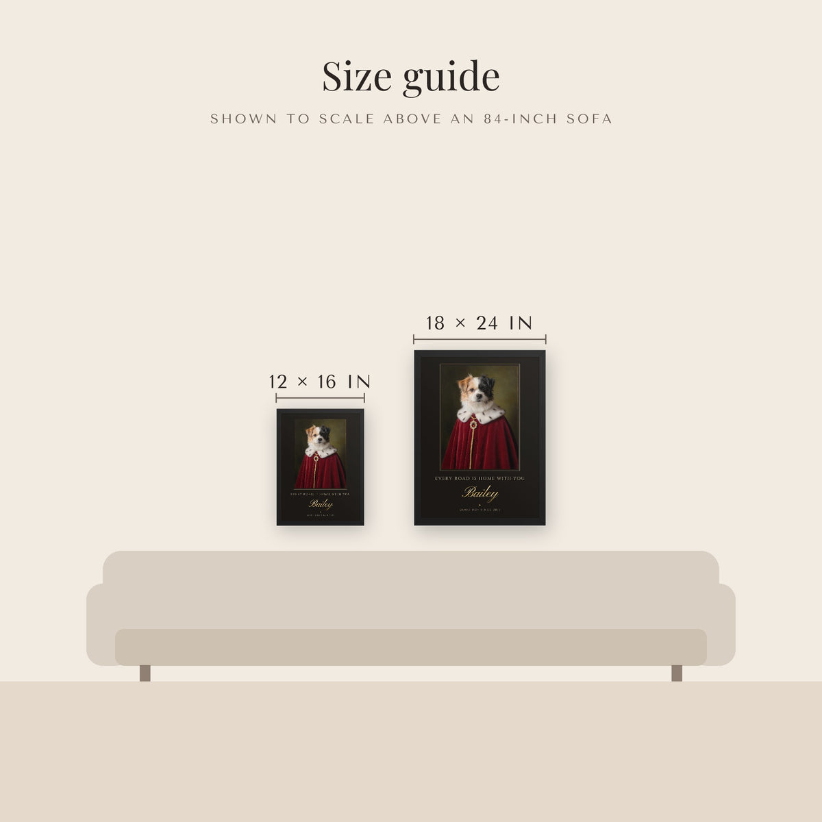 Royal Dog Portrait – size guide – Framed Print