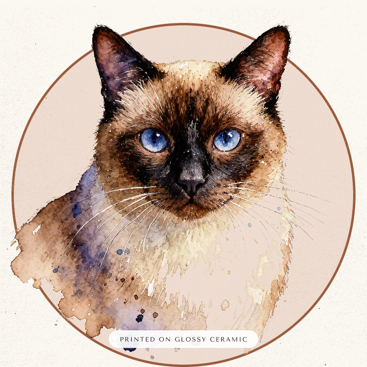 Watercolor Cat Portrait – close-up of the print – Ceramic Ornament