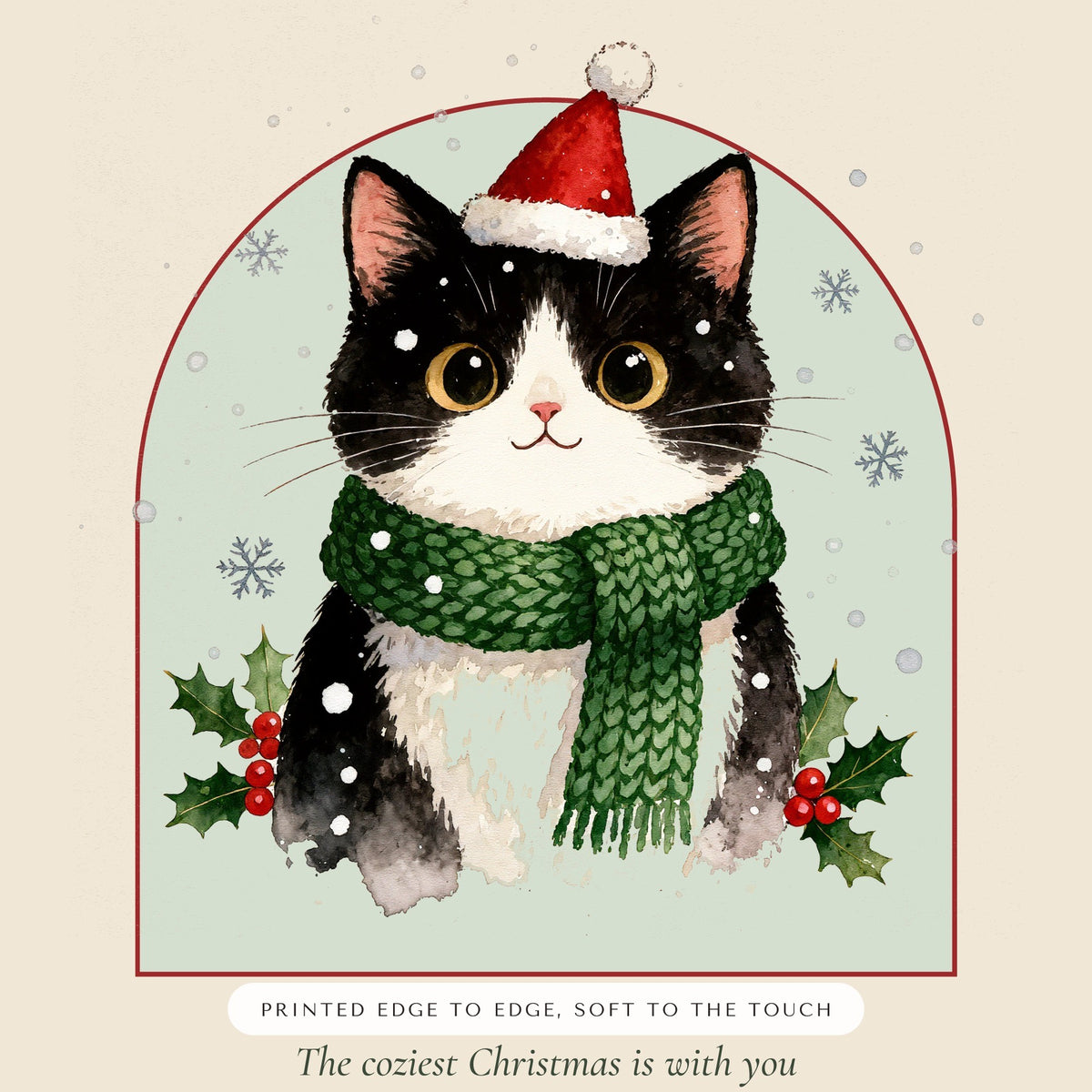 Christmas Cat Portrait Gift for Mom – close-up of the print – Throw Pillow