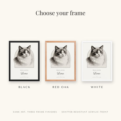 Pencil Sketch Cat Portrait Gift for Mom – frame colors – Framed Print