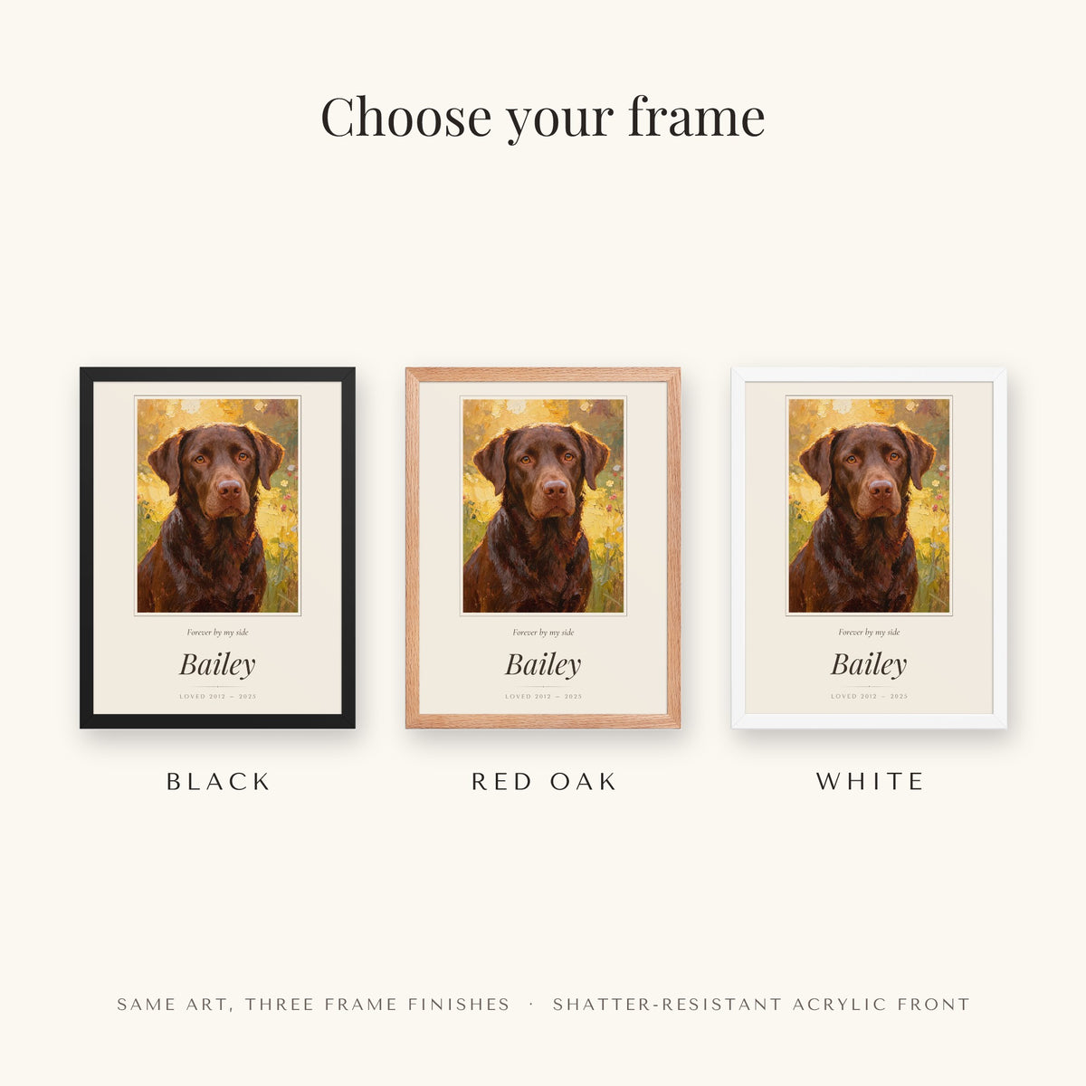 Oil Painting Pet Memorial Portrait – frame colors – Framed Print