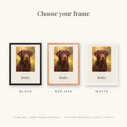 Oil Painting Pet Memorial Portrait – frame colors – Framed Print