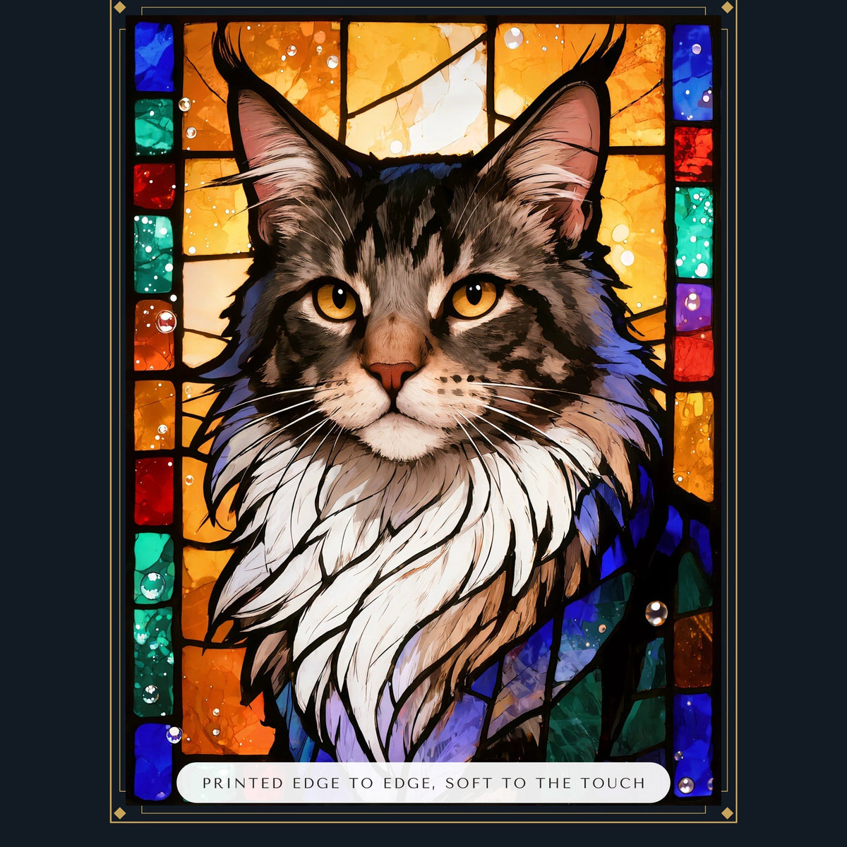 Stained Glass Cat Portrait – close-up of the print – Throw Pillow