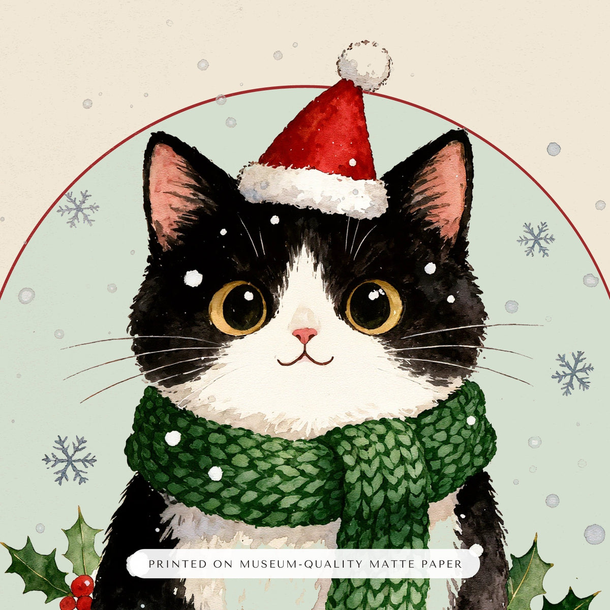 Christmas Cat Portrait – close-up of the print – Framed Print