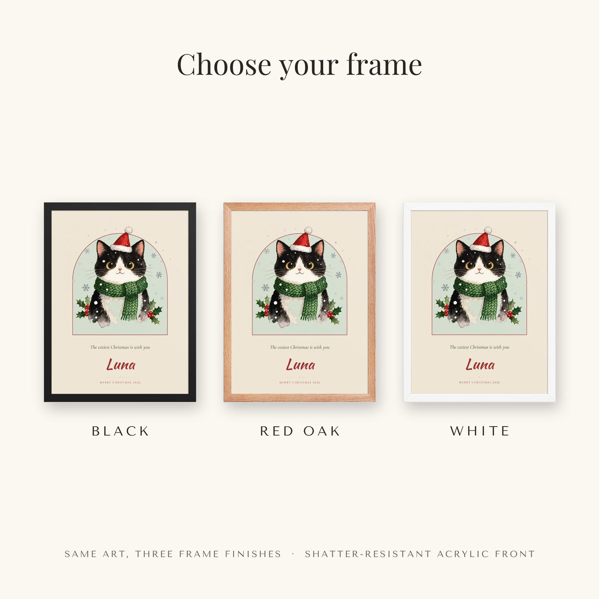 Christmas Cat Portrait – frame colors – Framed Print