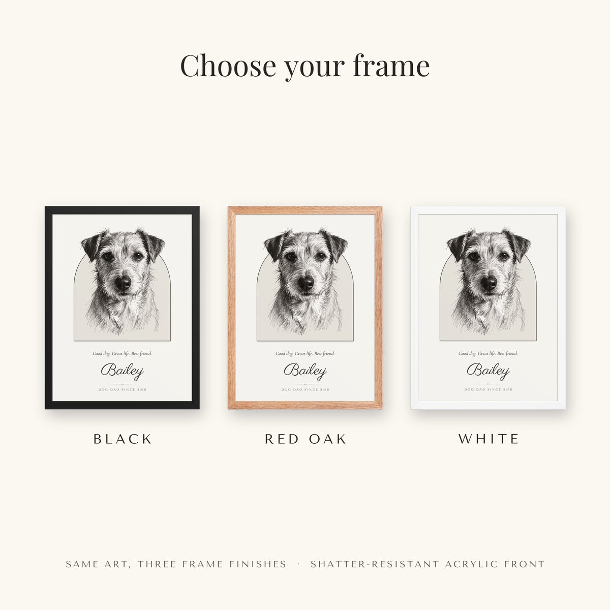 Pencil Sketch Dog Dad Gift – frame colors – Framed Print