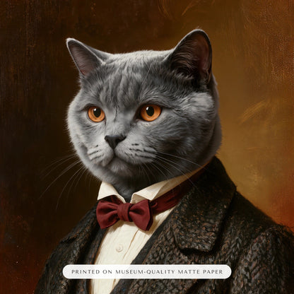 Gentleman Cat Portrait Gift for Mom – close-up of the print – Framed Print