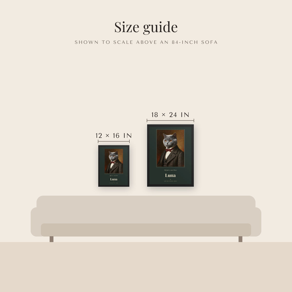 Gentleman Cat Portrait Gift for Mom – size guide – Framed Print