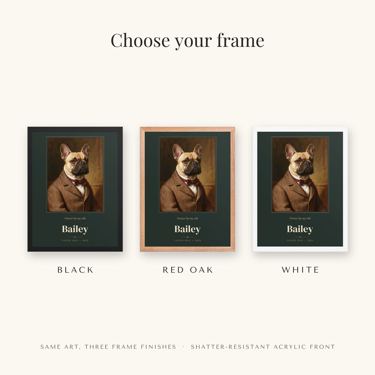 Gentleman Pet Memorial Portrait – frame colors – Framed Print