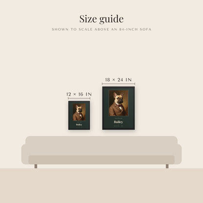 Gentleman Pet Memorial Portrait – size guide – Framed Print