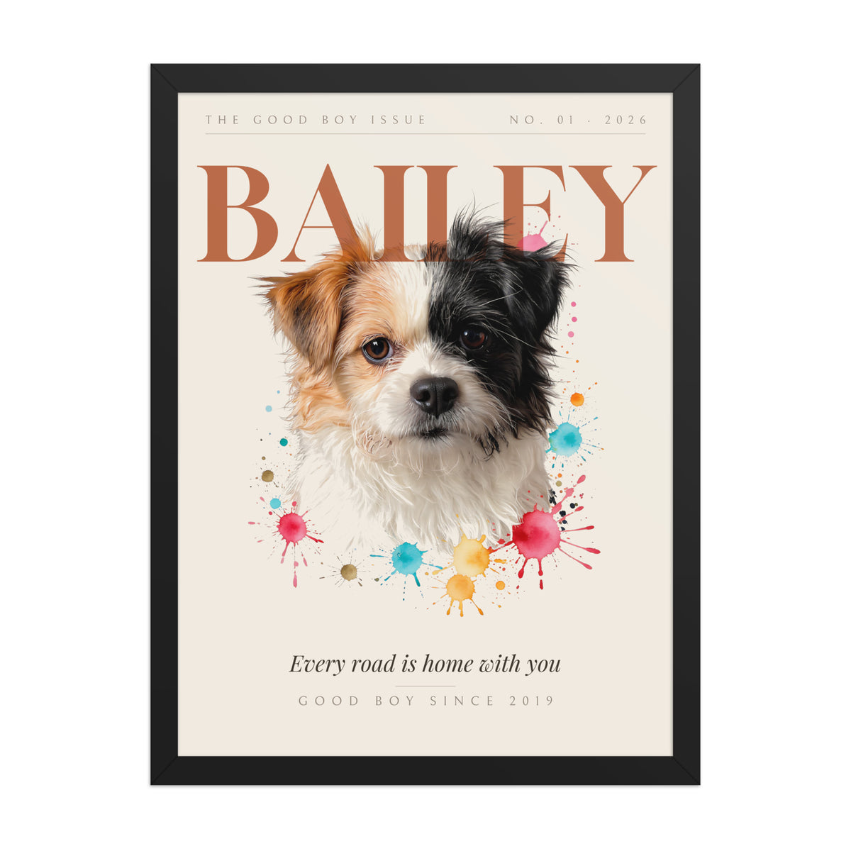 Custom Pet Magazine Cover Portrait – framed print, front view