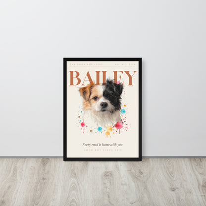 Custom Pet Magazine Cover Portrait – leaning against a light wall