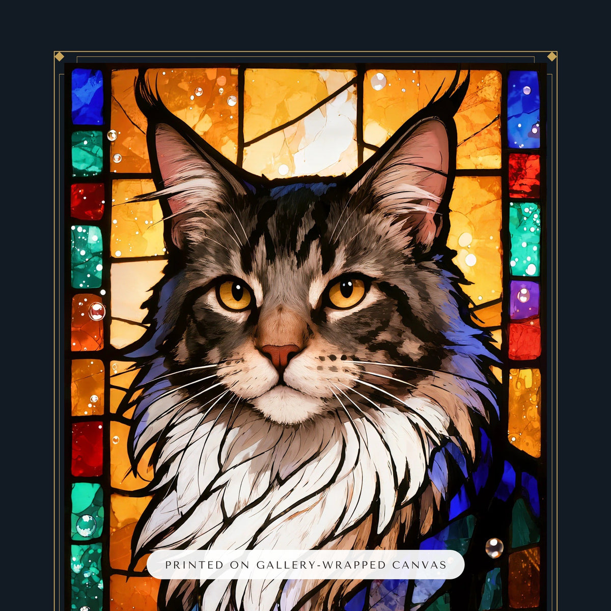 Stained Glass Cat Portrait – close-up of the print – Canvas Print