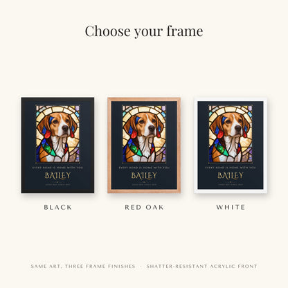 Stained Glass Dog Portrait – frame colors – Framed Print