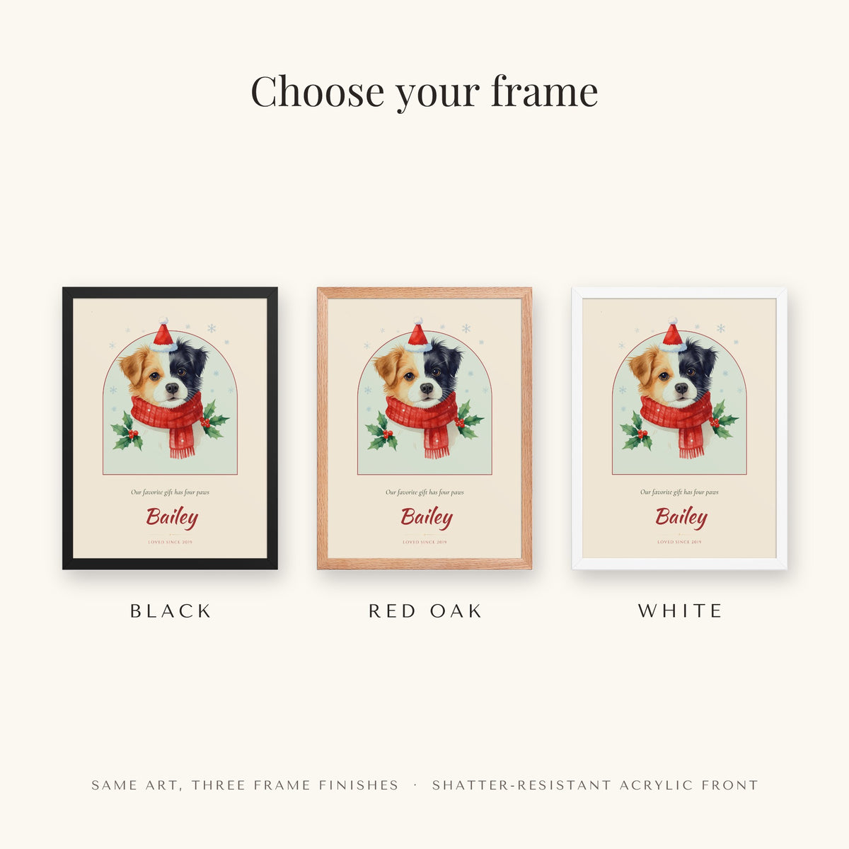 Christmas Dog Portrait Gift for Mom – frame colors – Framed Print