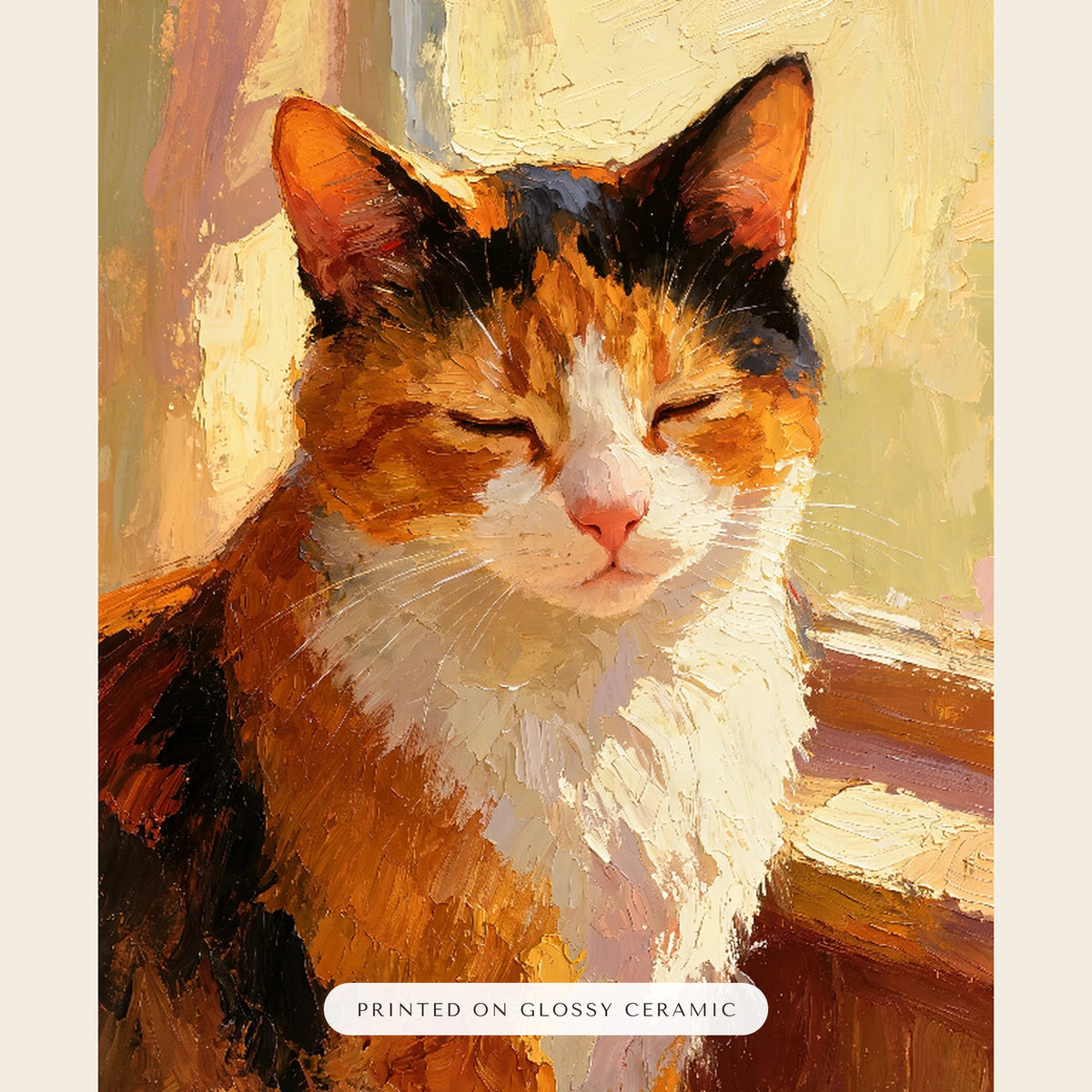 Oil Painting Cat Portrait – close-up of the print – Ceramic Ornament