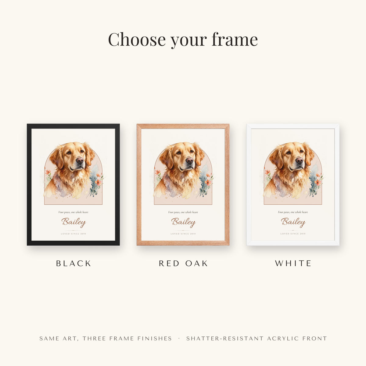 Watercolor Dog Portrait Gift for Mom – frame colors – Framed Print
