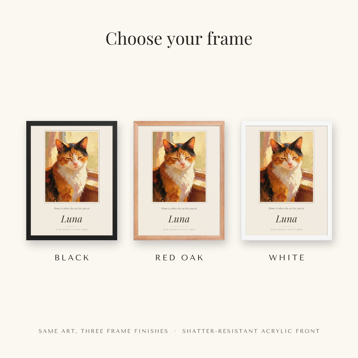 Oil Painting Cat Portrait – frame colors – Framed Print