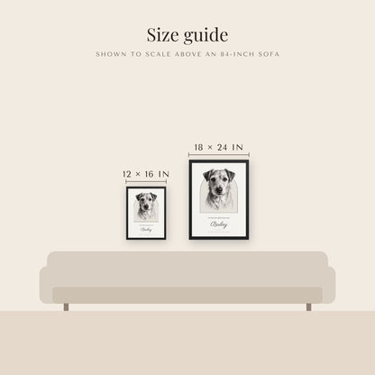 Pencil Sketch Pet Christmas Gift – size guide – Framed Print