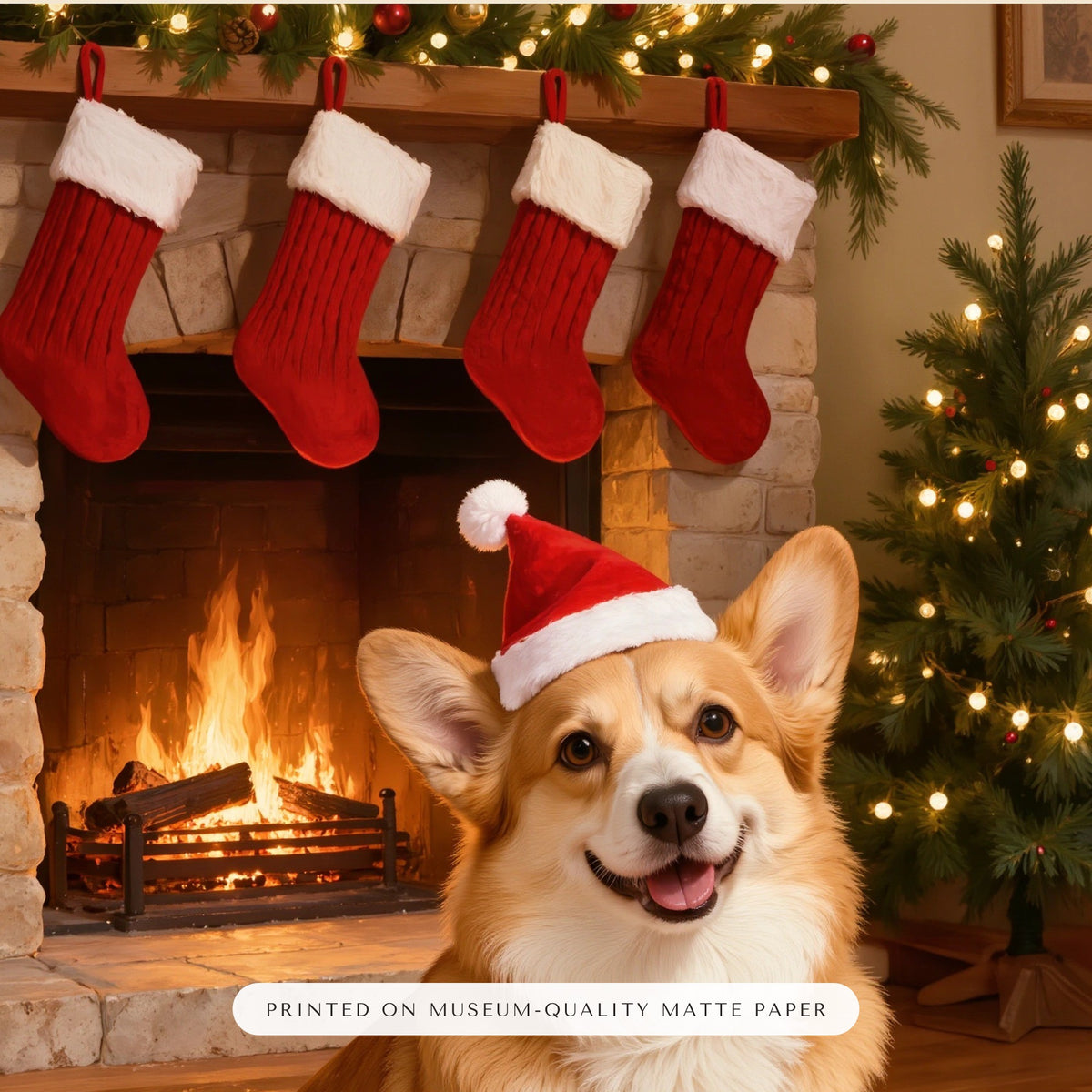 christmas pet portrait – close-up of the print – Enhanced Matte Paper Framed Poster