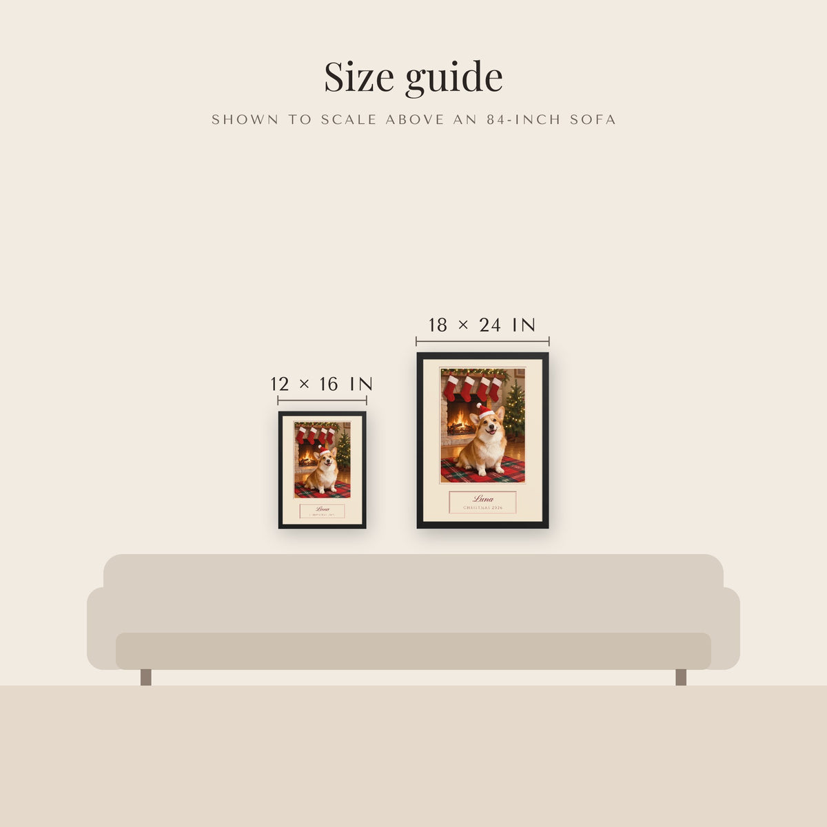 christmas pet portrait – size guide – Enhanced Matte Paper Framed Poster