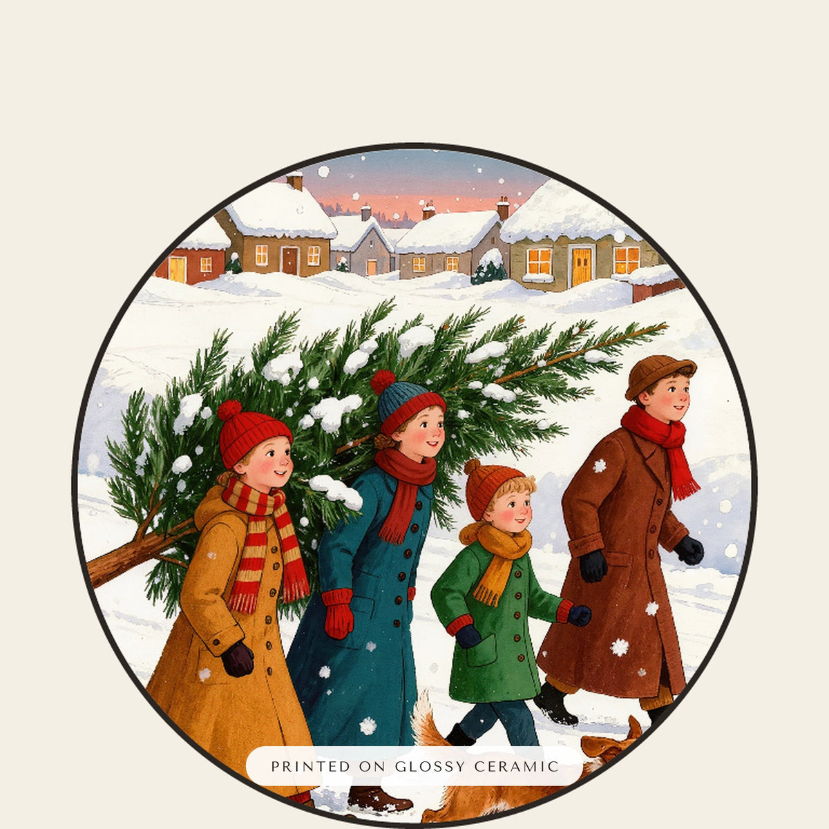christmas family portrait – close-up of the print – Ceramic Ornament