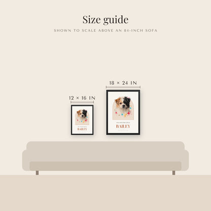 Watercolor Splash Dog Portrait – size guide – Framed Print