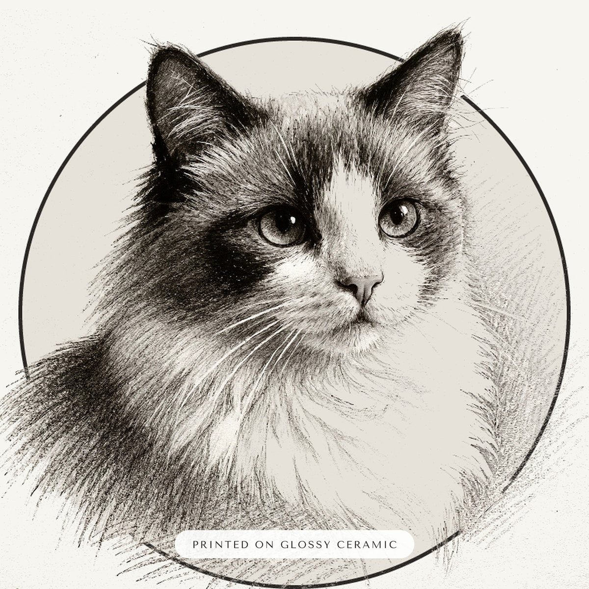Pencil Sketch Cat Portrait Gift for Mom – close-up of the print – Ceramic Ornament