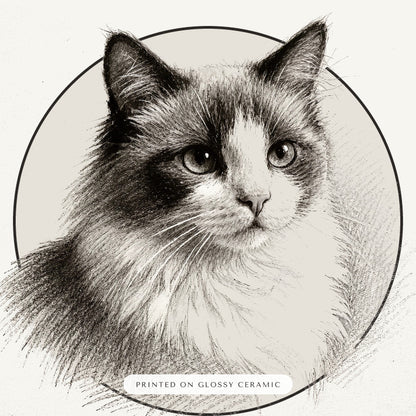 Pencil Sketch Cat Portrait Gift for Mom – close-up of the print – Ceramic Ornament