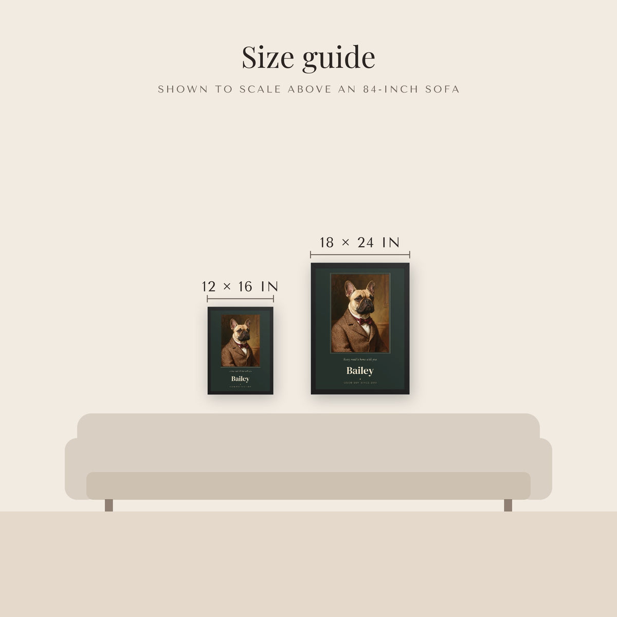 Gentleman Dog Portrait – size guide – Framed Print